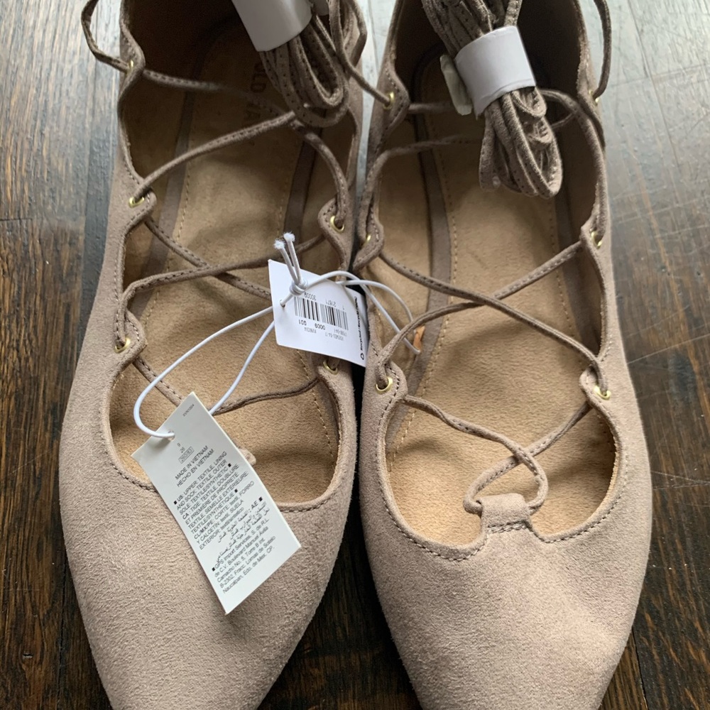 Beige Lace Up Flats